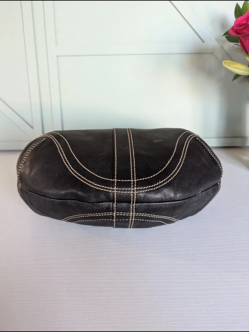 Coach Black Leather Hobo with Contrast White Stitching